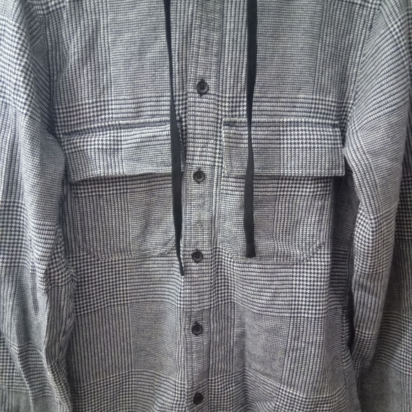 Original Use, Mens, Button Down Shirt w/ Hoodie, Size XS, Color Black, White - Picture 2 of 6